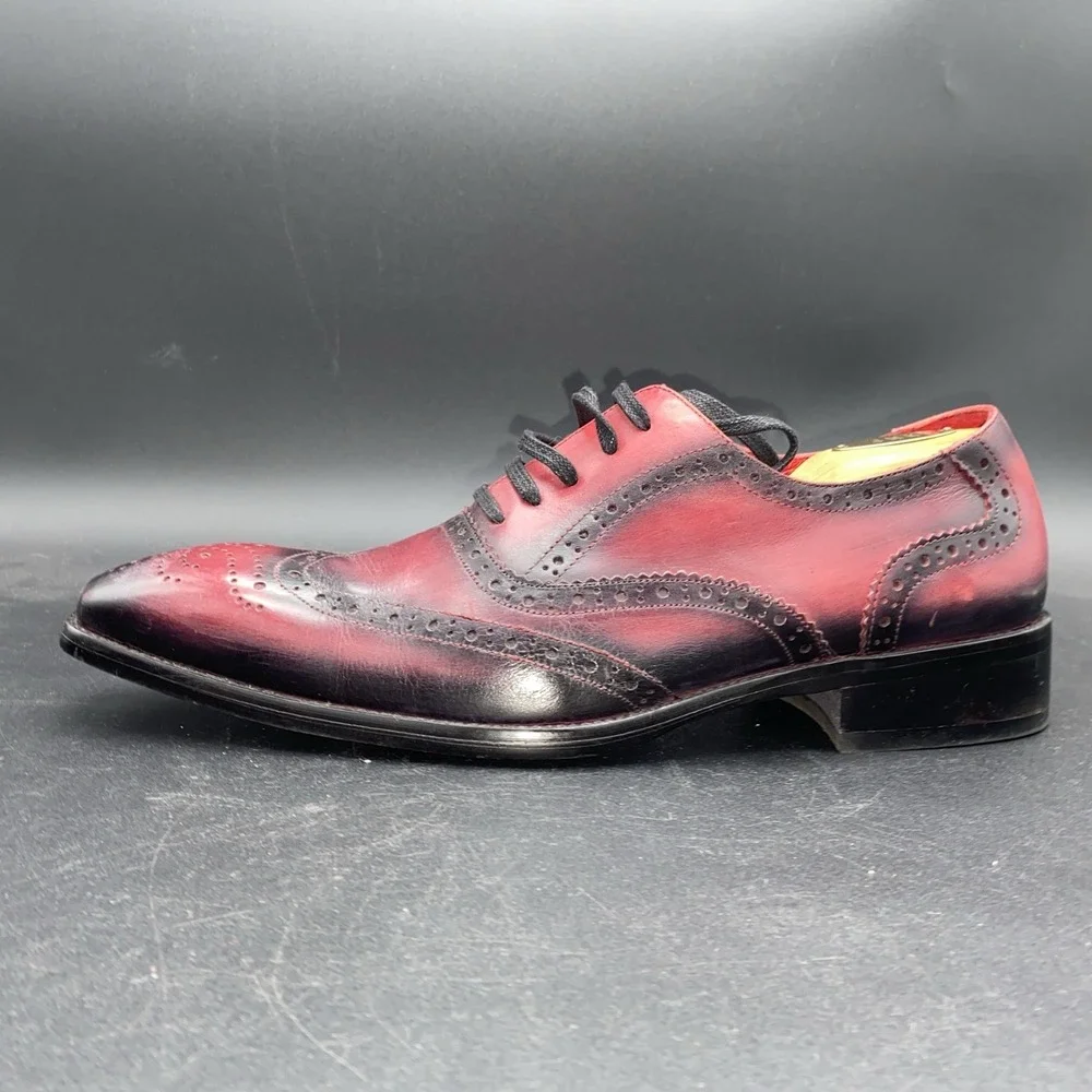 Encore by Fiesso red‎ and black leather wingtip brogue Oxford shoes 42